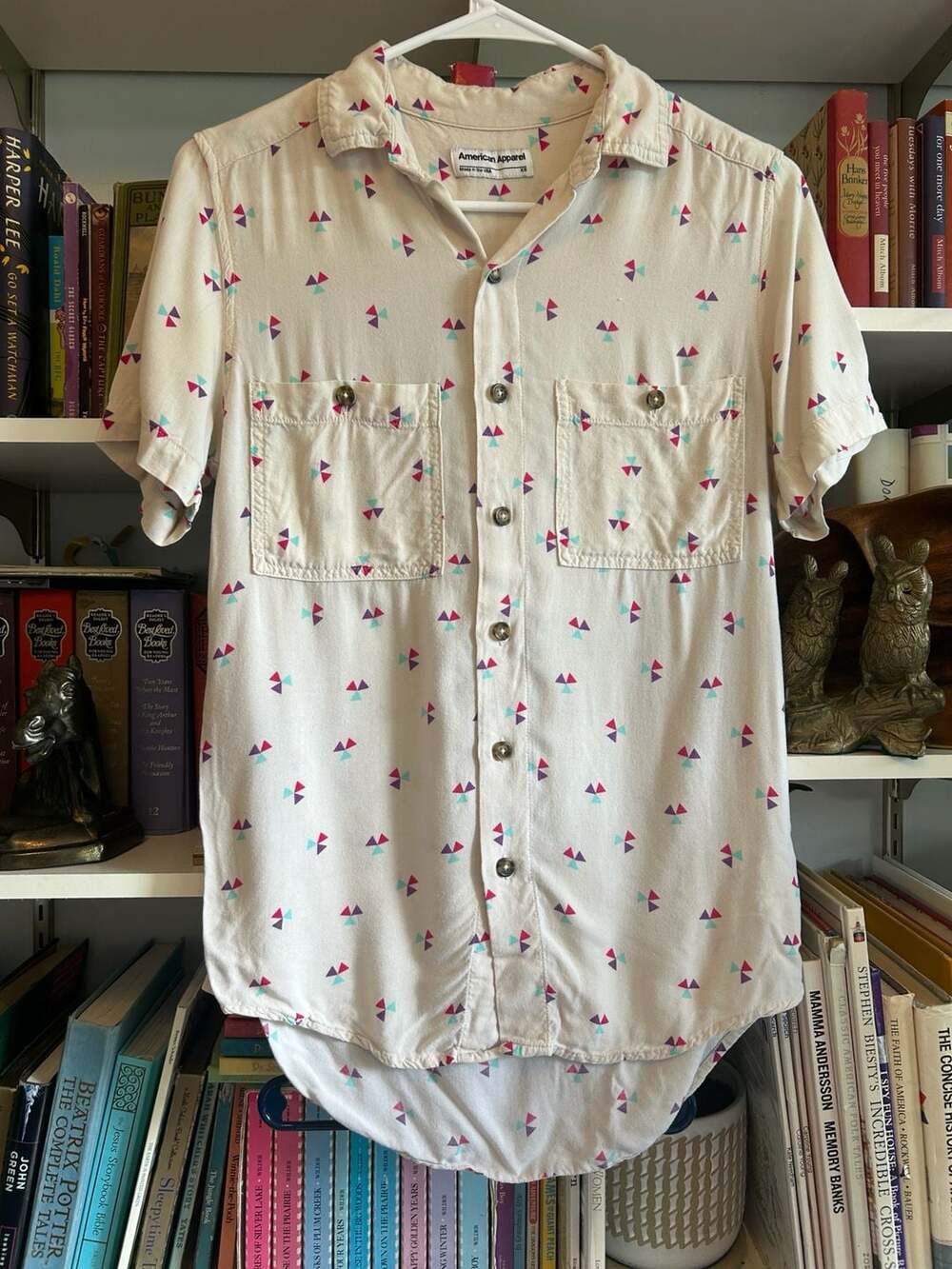 American Apparel Geometric Triangle Print Short Sleeve Button Down Shirt Size XS